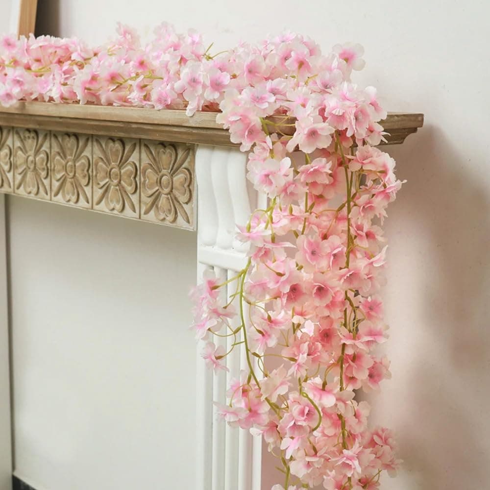 10PCS 59FT Artificial Silk Cherry Blossom Garland, Hanging Sakura Flower Vines for Wedding Party Home Arch Office Sakura Decor (Light Pink) thumbnail 4