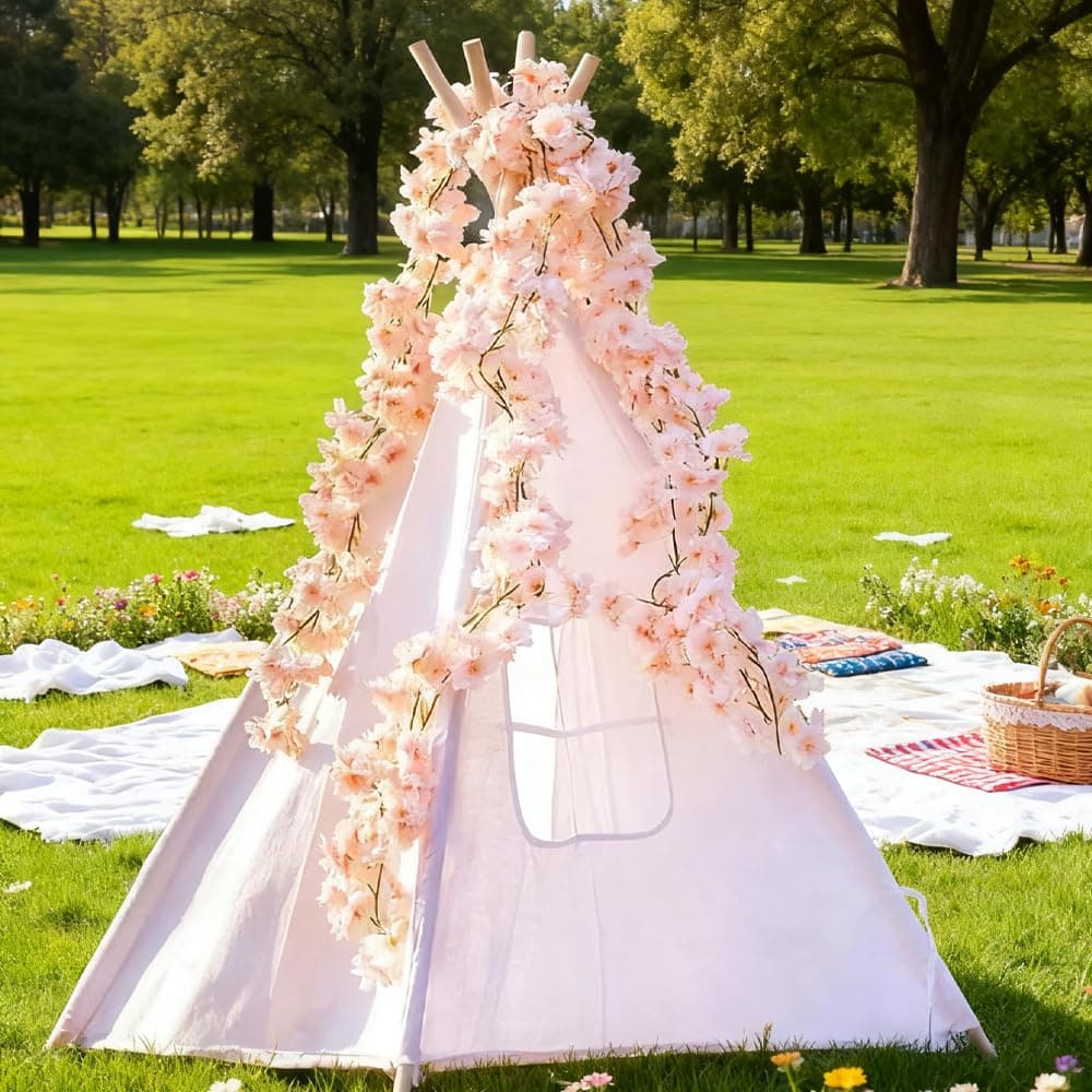 10PCS 59FT Artificial Silk Cherry Blossom Garland, Hanging Sakura Flower Vines for Wedding Party Home Arch Office Sakura Decor (Light Pink) thumbnail 5