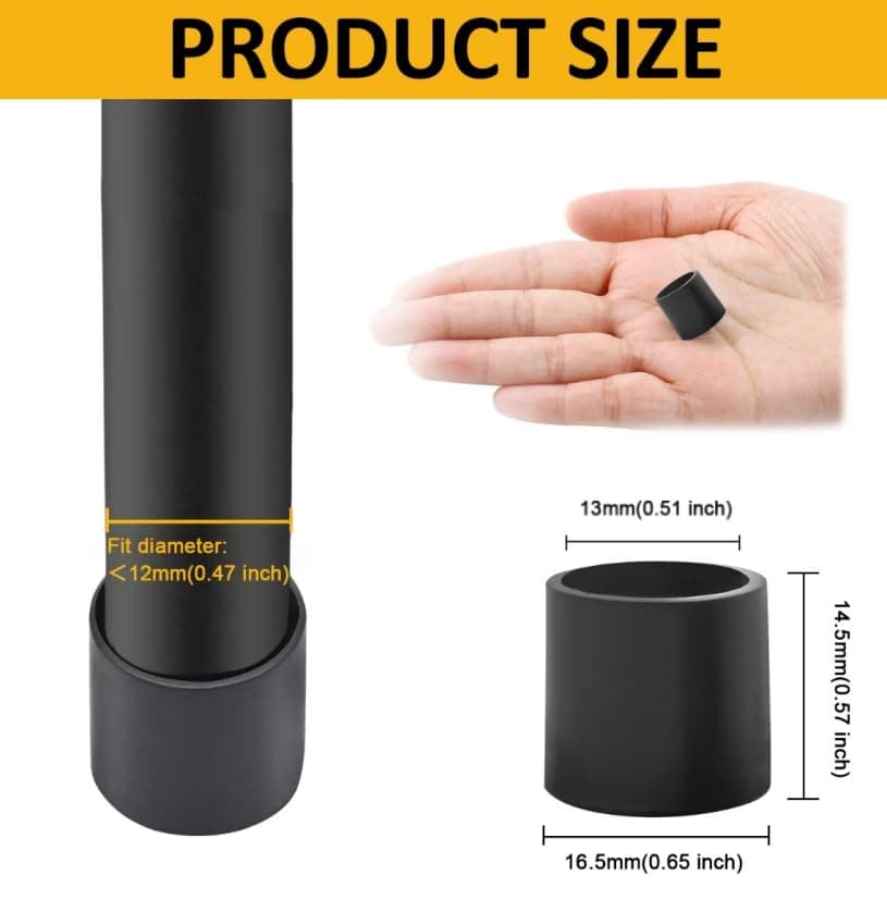 Auvotuis 32Pcs Less 0.47 Inch (12mm) PVC Chair Leg Tips, Round Non-Slip Folding Chair Leg End Caps Black Small Furniture Table Feet Caps Floor Protector Cups for Hardwood Floors thumbnail 2