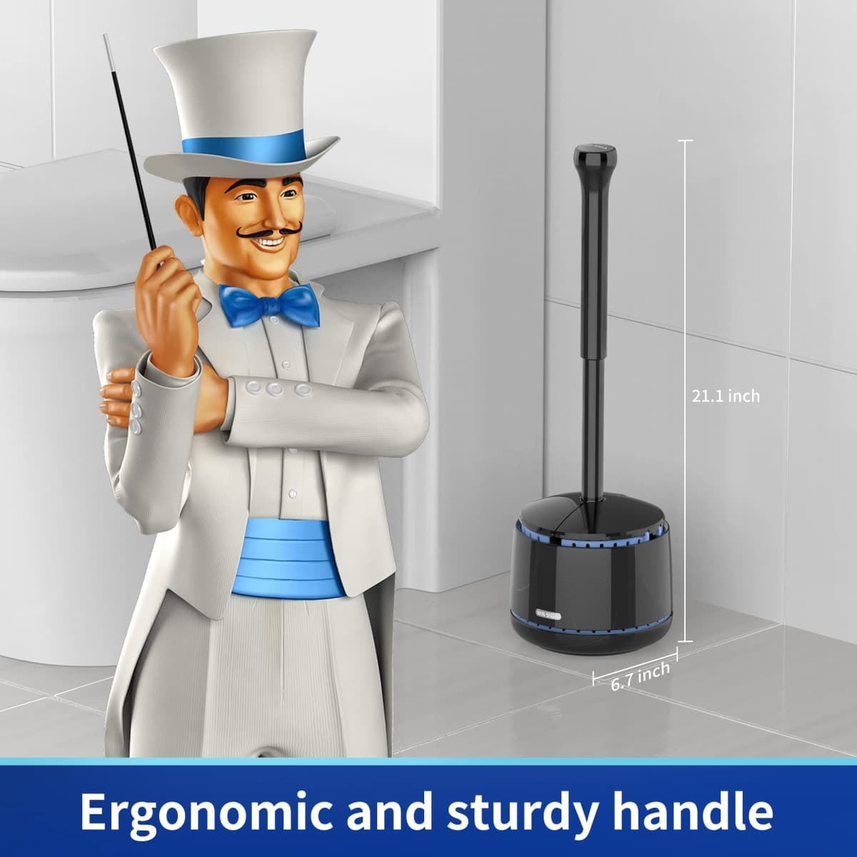 MR.SIGA Toilet Plunger with Holder, Heavy Duty Toilet Plunger and Holder Combo for Bathroom Cleaning, Black thumbnail 2