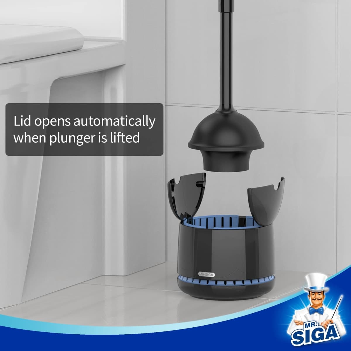 MR.SIGA Toilet Plunger with Holder, Heavy Duty Toilet Plunger and Holder Combo for Bathroom Cleaning, Black thumbnail 3