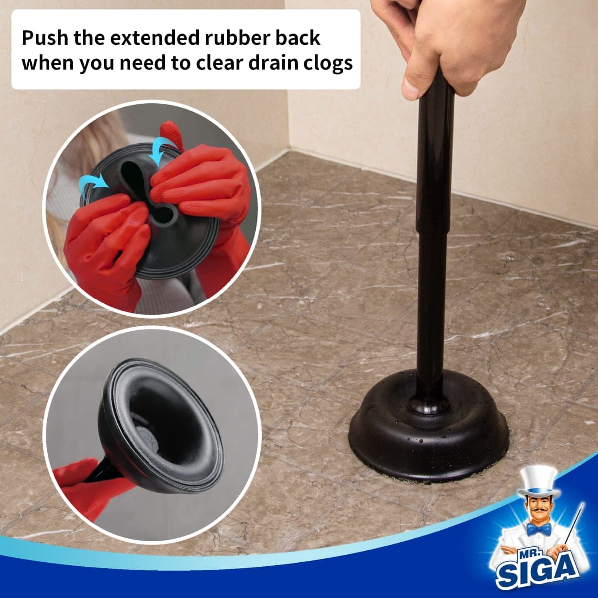 MR.SIGA Toilet Plunger with Holder, Heavy Duty Toilet Plunger and Holder Combo for Bathroom Cleaning, Black thumbnail 5
