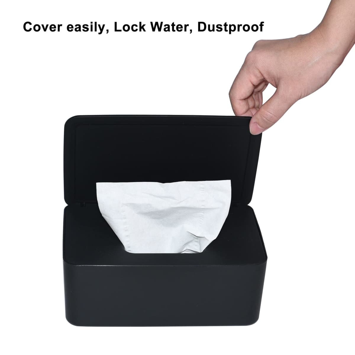 Diaper Wipes Dispenser, Tissue Storage Box Case, Wet Wipe Dispenser Holder with Lid for Home, Office, Cars (Black) thumbnail 3