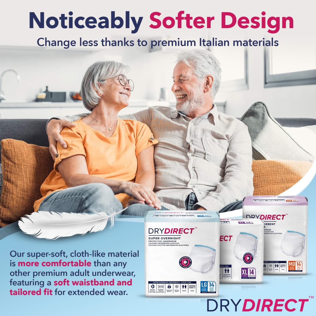 Dry Direct Super Overnight Underwear, Soft Cloth-Like Adult Diapers, Overnight Disposable Incontinence Protection - Small (Pack of 14) thumbnail 2