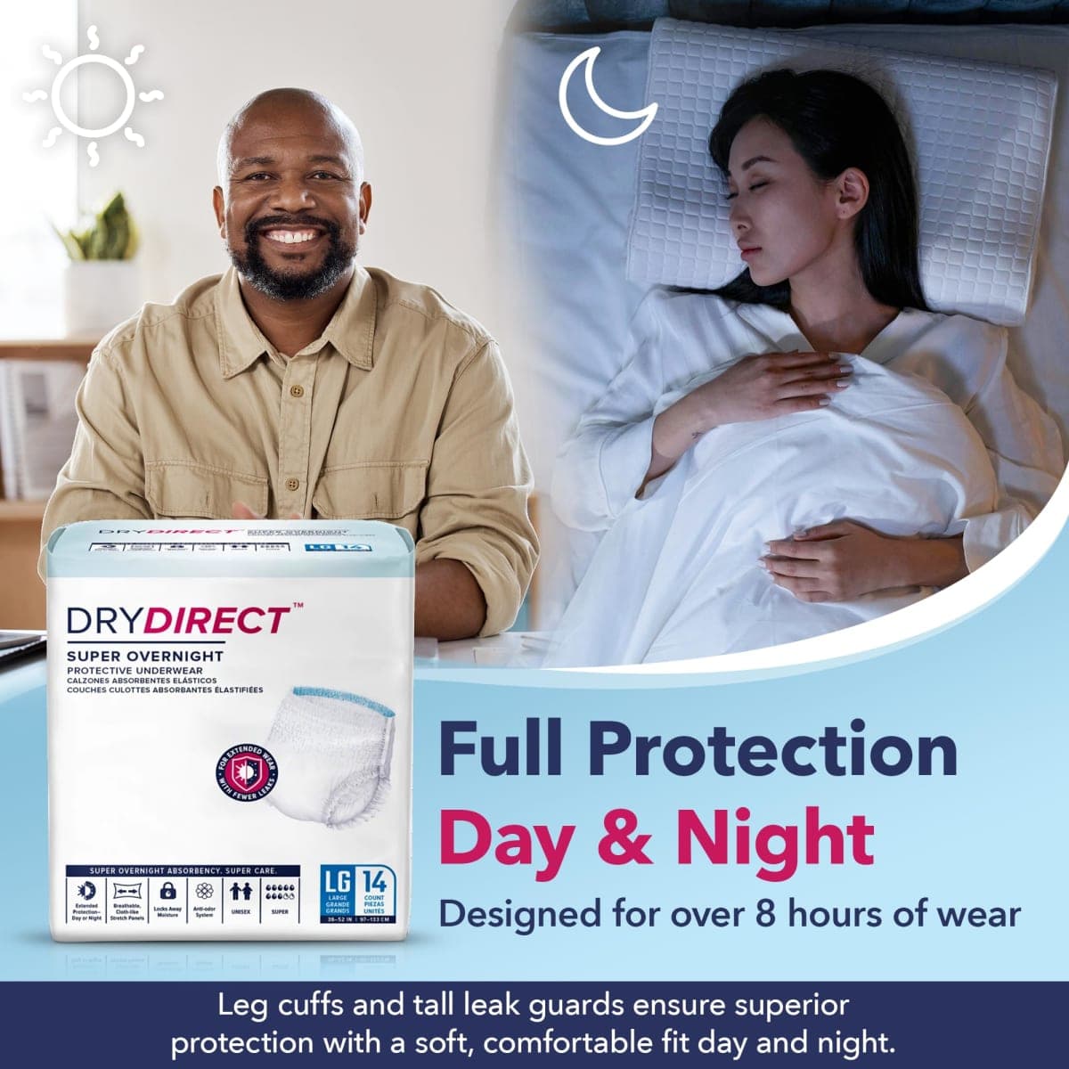 Dry Direct Super Overnight Underwear, Soft Cloth-Like Adult Diapers, Overnight Disposable Incontinence Protection - Small (Pack of 14) thumbnail 4