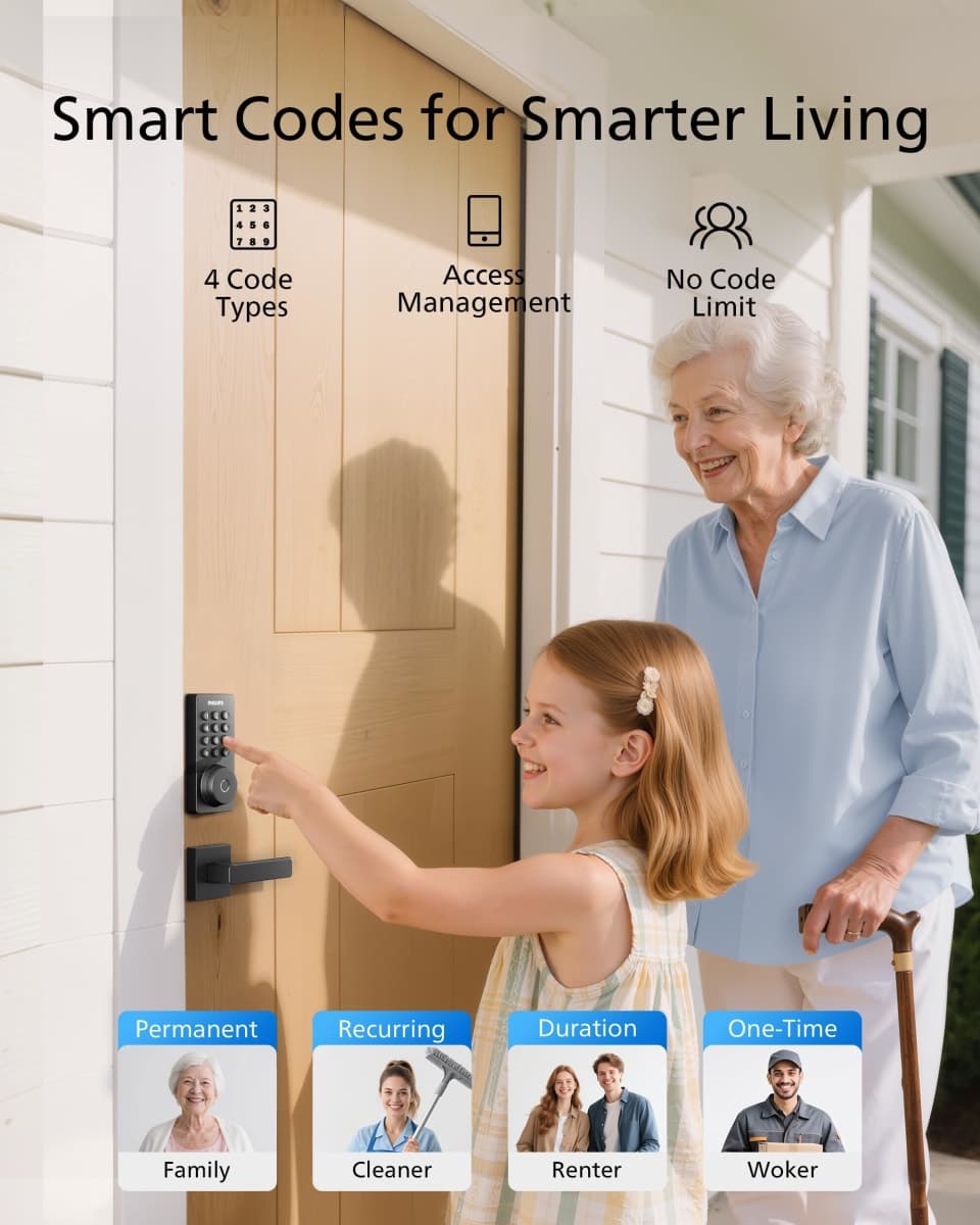 Philips WiFi Keypad Door Lock with Handle, Built-in WiFi, APP Remote Control, Voice & Fingerprint Unlock, Smart Locks for Front Door with Auto Lock, Digital Front Door Lock Set, Keyless Entry Deadbolt thumbnail 5
