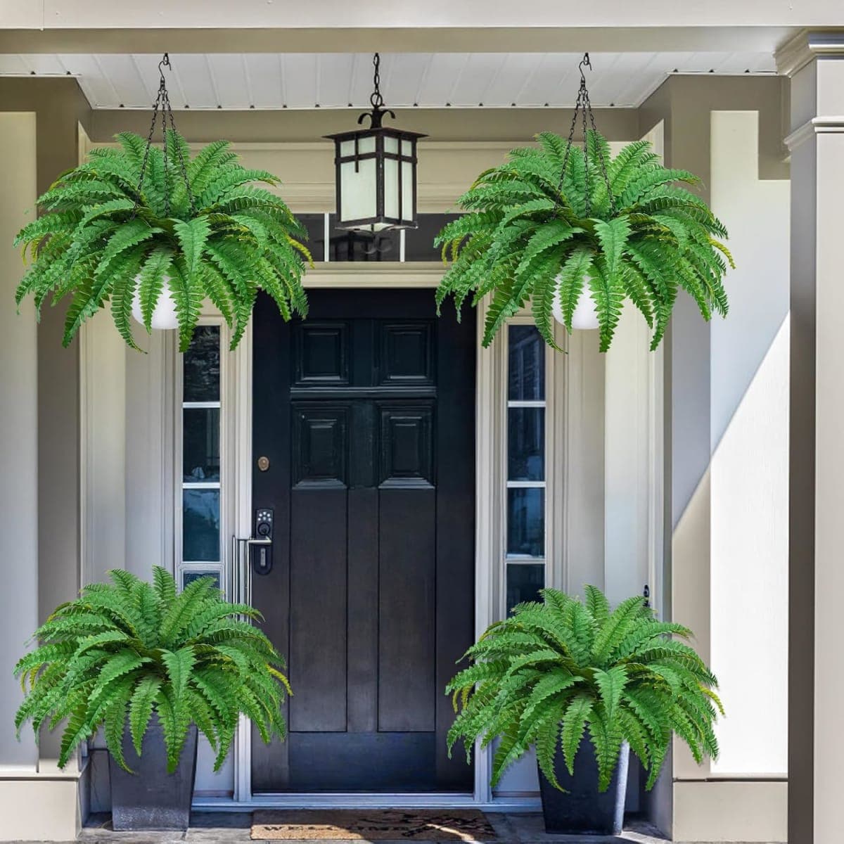 COEWUR 2Pack Artificial Boston Ferns Hanging Plants Fake Silk Fern 50 Leaves That Look Real in Pots for Outdoors & Indoor Faux Potted Plant for Home Porch Patio Garden Decor thumbnail 2