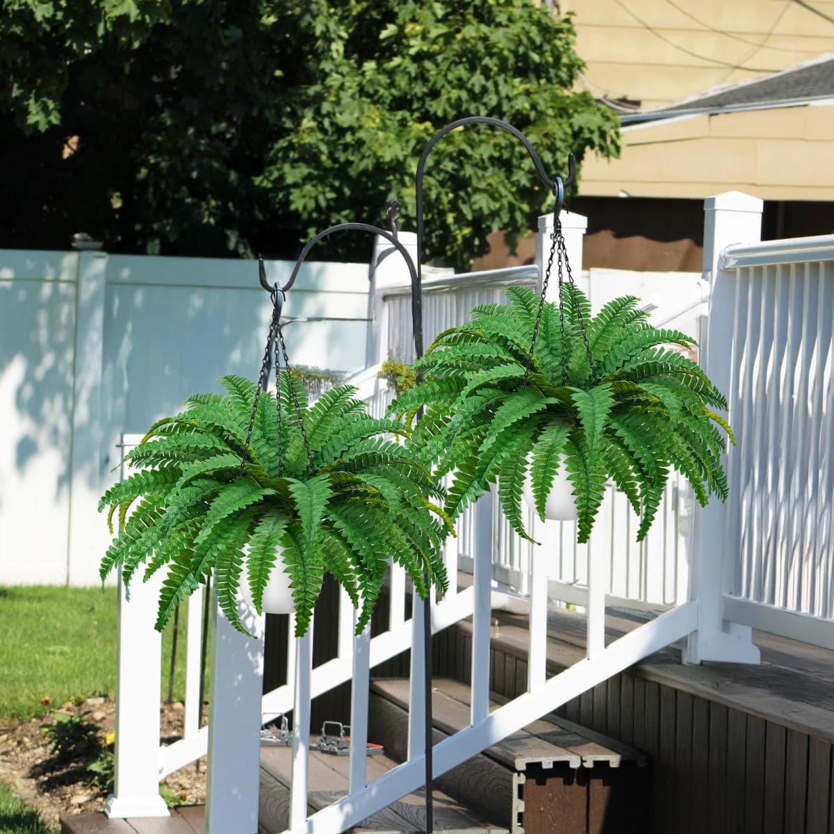 COEWUR 2Pack Artificial Boston Ferns Hanging Plants Fake Silk Fern 50 Leaves That Look Real in Pots for Outdoors & Indoor Faux Potted Plant for Home Porch Patio Garden Decor thumbnail 5