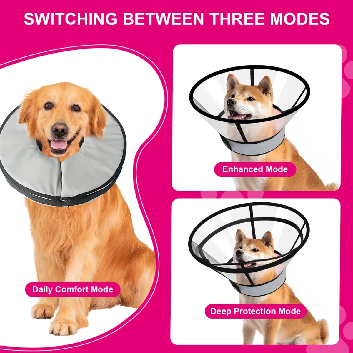 Sponge Core Dog Cone Waterproof Design, Inflatable Dog Cone Collar Alternative, Dogs Donut Collar After Surgery with 2 Outerwear, Soft Cone for Large Medium Small Dogs and Cats (Grey+Pink, L) thumbnail 4