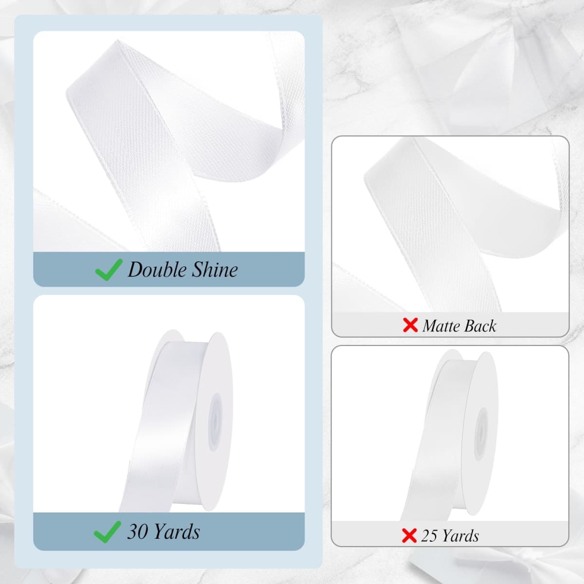 Double Faced White Ribbon 1 inch 30 Yards White Satin Ribbon Stocking Stuffers for Gift Wrapping Crafts Flower Bouquet Wedding Party Christmas Decorations thumbnail 2