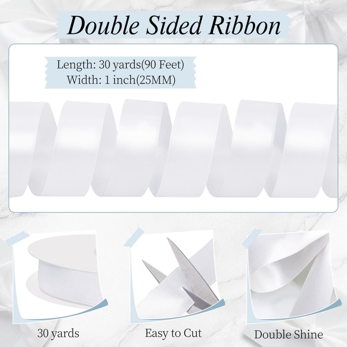 Double Faced White Ribbon 1 inch 30 Yards White Satin Ribbon Stocking Stuffers for Gift Wrapping Crafts Flower Bouquet Wedding Party Christmas Decorations thumbnail 3
