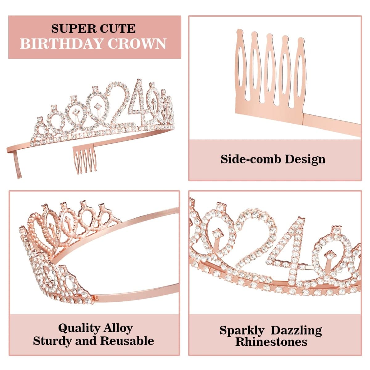 24th Birthday Decorations for Women Including Birthday Sash, Tiara/Crown, Numeral Candles and Cake Topper, 24 Year Old Gifts for Women, Rose Gold Party Decor Supplies thumbnail 4