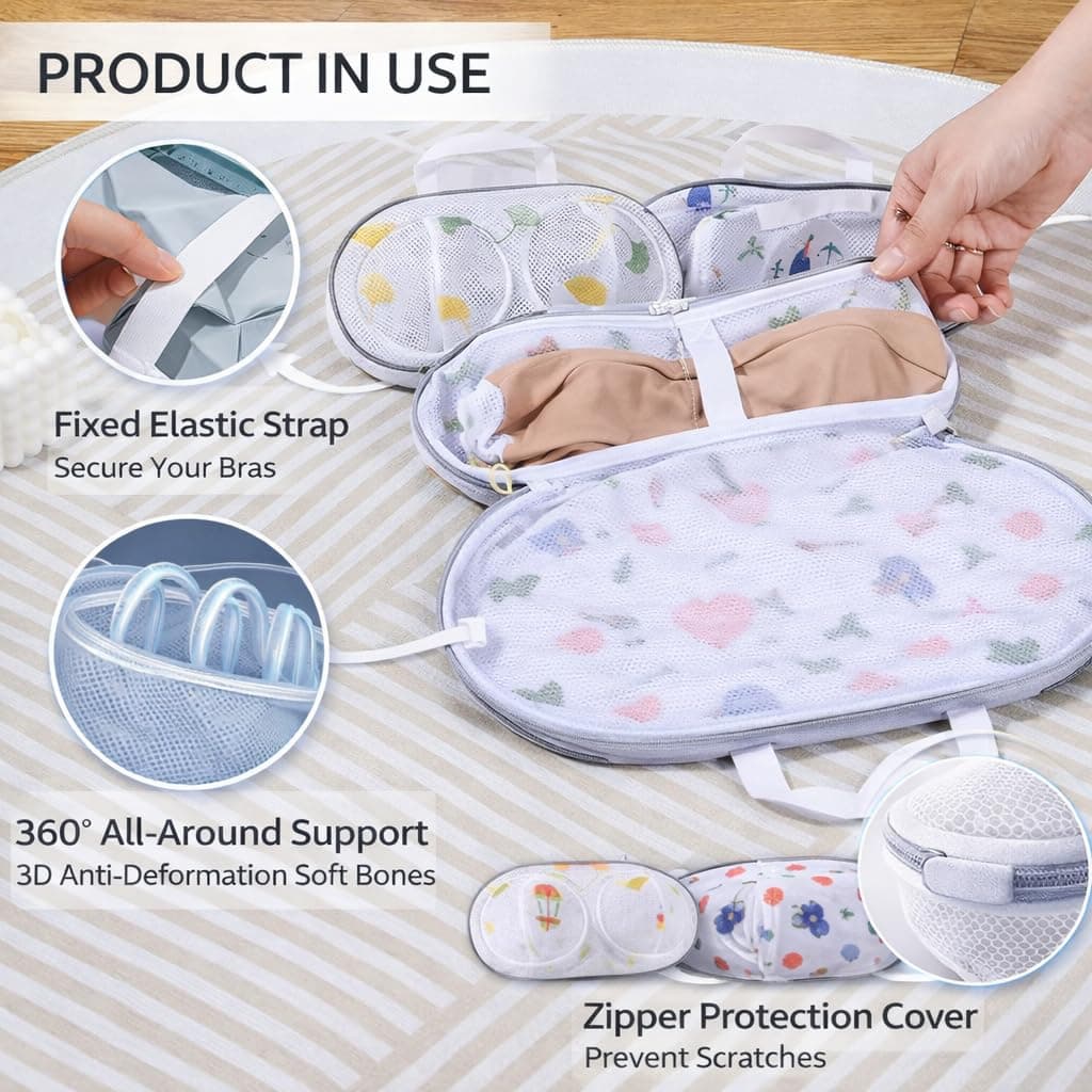 4Pcs Laundry Bags for Delicates with Premium Zipper Bra Washing Bag for Laundry，Lingerie Bags for Washing Delicates underwear,integrated washing and care thumbnail 5