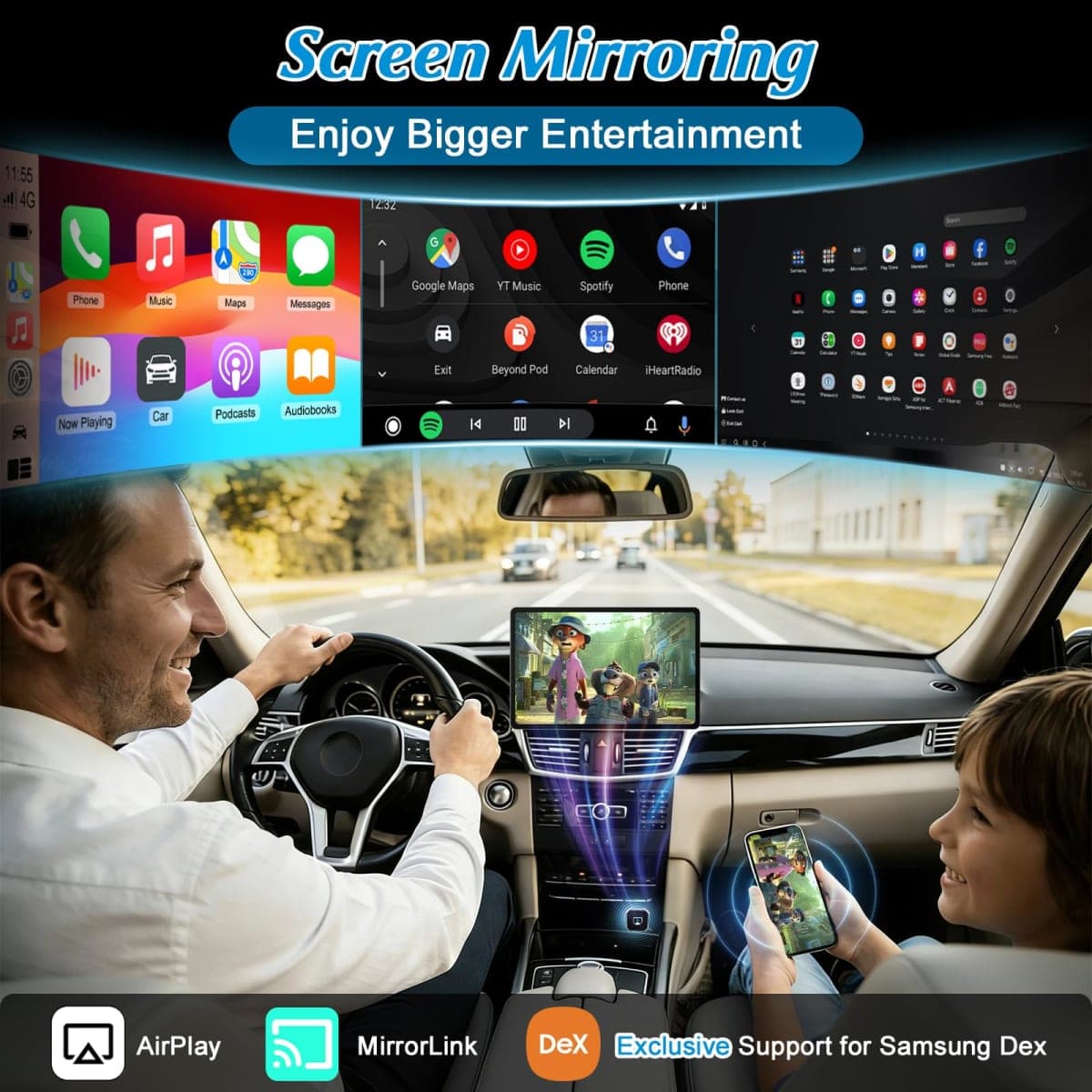 4 in 1 Screen Mirroring Adapter for Apple iPhone/Android Auto, Convert Wired to Wireless CarPlay Dongle for AirPlay & MirrorLink, Exclusive Support for Samsung Dex, Mini Size, Plug&Play, USB & Type C thumbnail 2