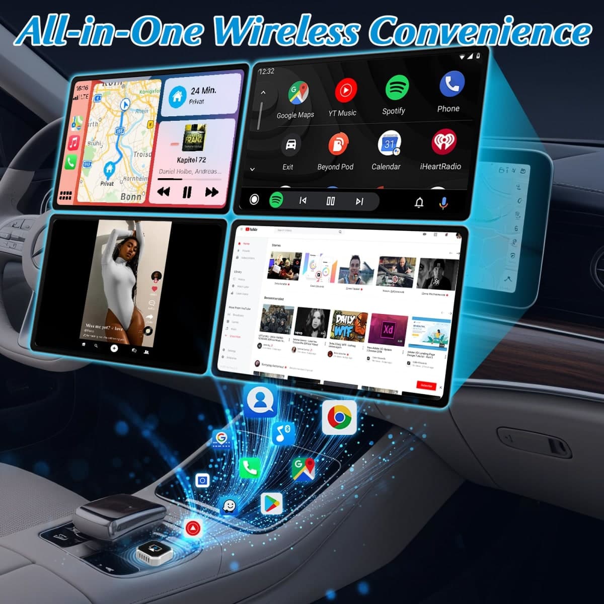 4 in 1 Screen Mirroring Adapter for Apple iPhone/Android Auto, Convert Wired to Wireless CarPlay Dongle for AirPlay & MirrorLink, Exclusive Support for Samsung Dex, Mini Size, Plug&Play, USB & Type C thumbnail 3