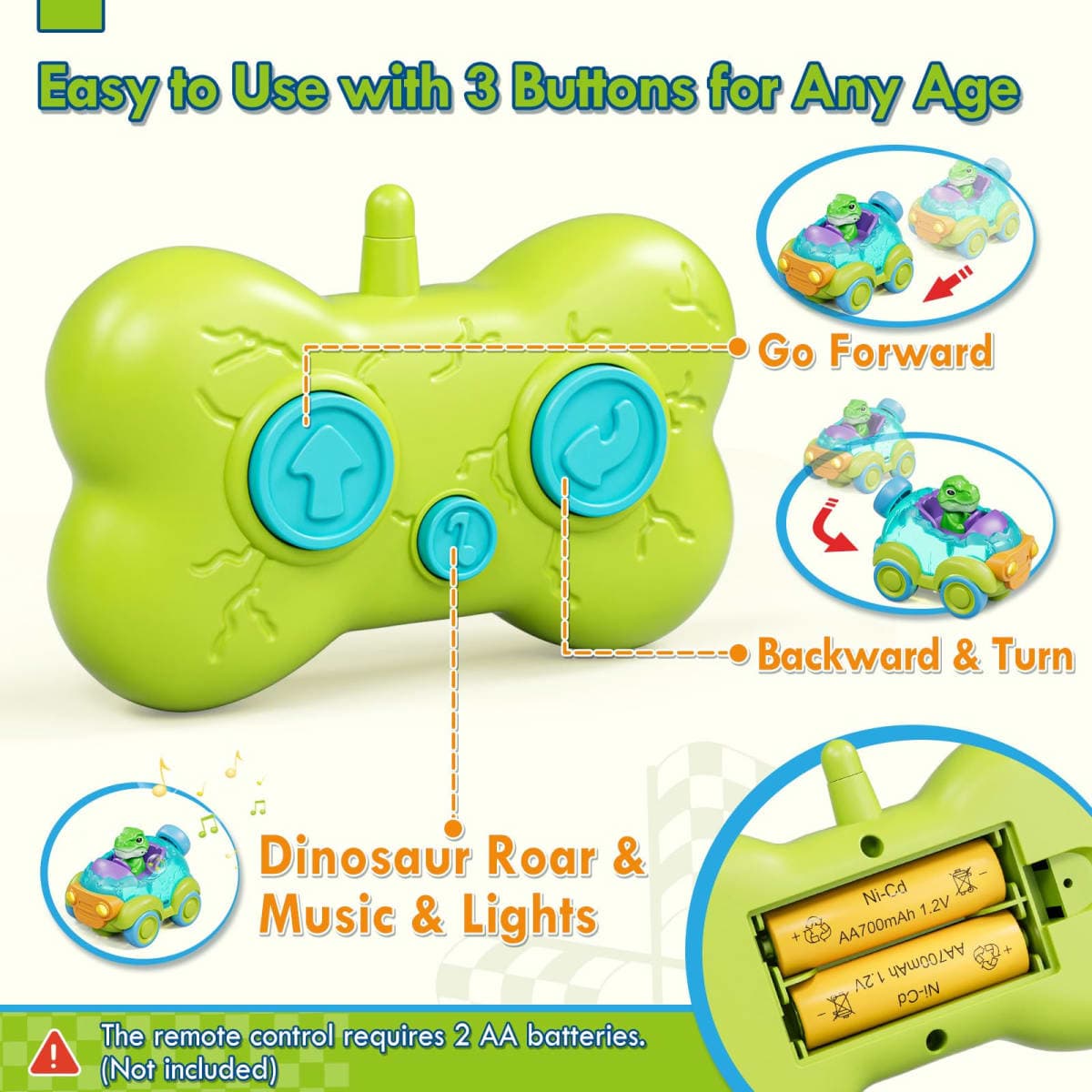 Lehoo Castle Remote Control Cars for Kids, Toddler Toys 2 Year Old, Rechargeable Dinosaur Toys for Toddlers with Lights & Music, 2 Year Old Boy Toys, Gift for 2 3 4 Year Old Boys thumbnail 3