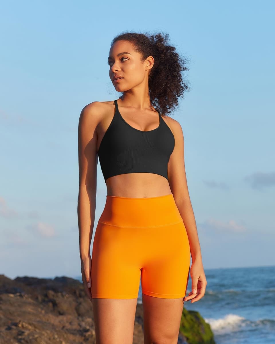 RUNNING GIRL Sports Bras for Women, Sexy Crisscross Back Seamless Padded Longline Sports Bra Pack with Removable Pads, Black, Medium thumbnail 4