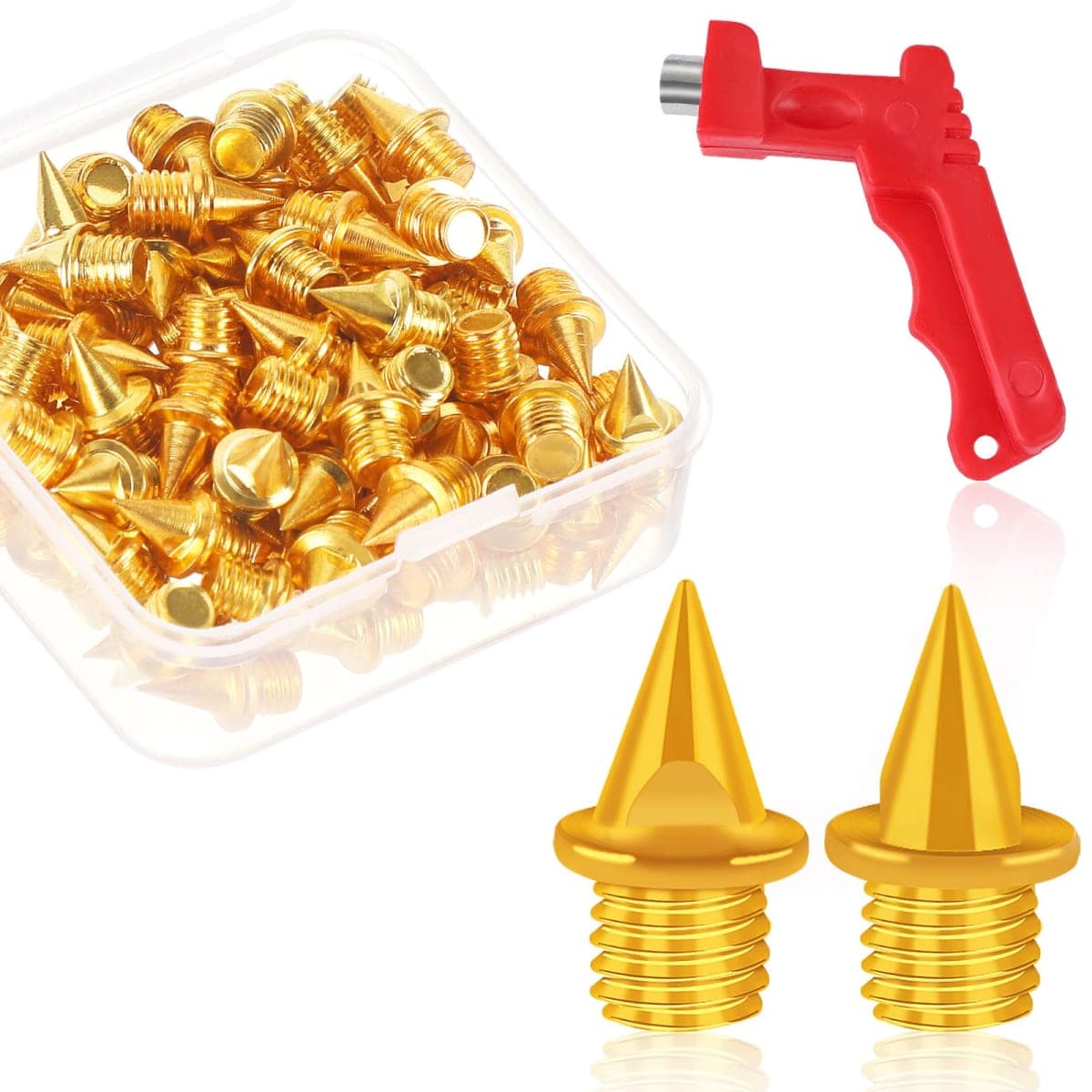 JULMELON 1/4 Inch Steel Track Spikes,60pcs Track Spikes with Spike Wrench for Track Shoes Field Sprinting Cross Country Short Running(Gold) — image 1