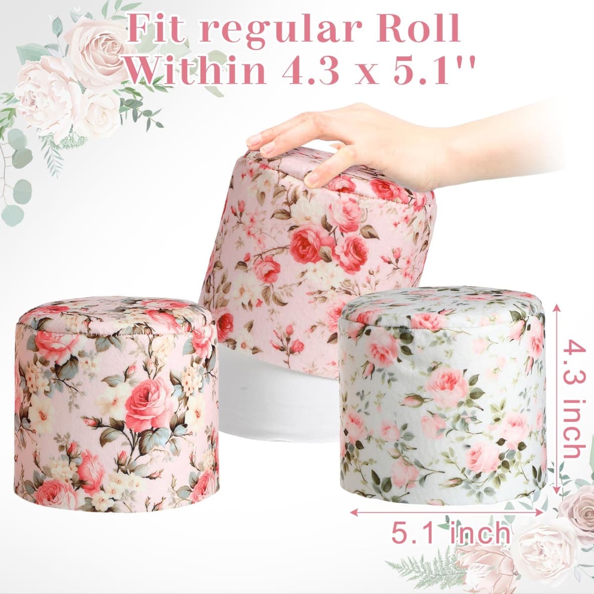 Hoolerry 6 Pcs Decorative Toilet Paper Roll Cover Fit regular Roll Within 4.3 x 5.1'' Reusable Felt Fabric Toilet Tissue Holder Tissue Paper Cover Wrap for women Bathroom Decor Hotel Gift(Rose) thumbnail 2
