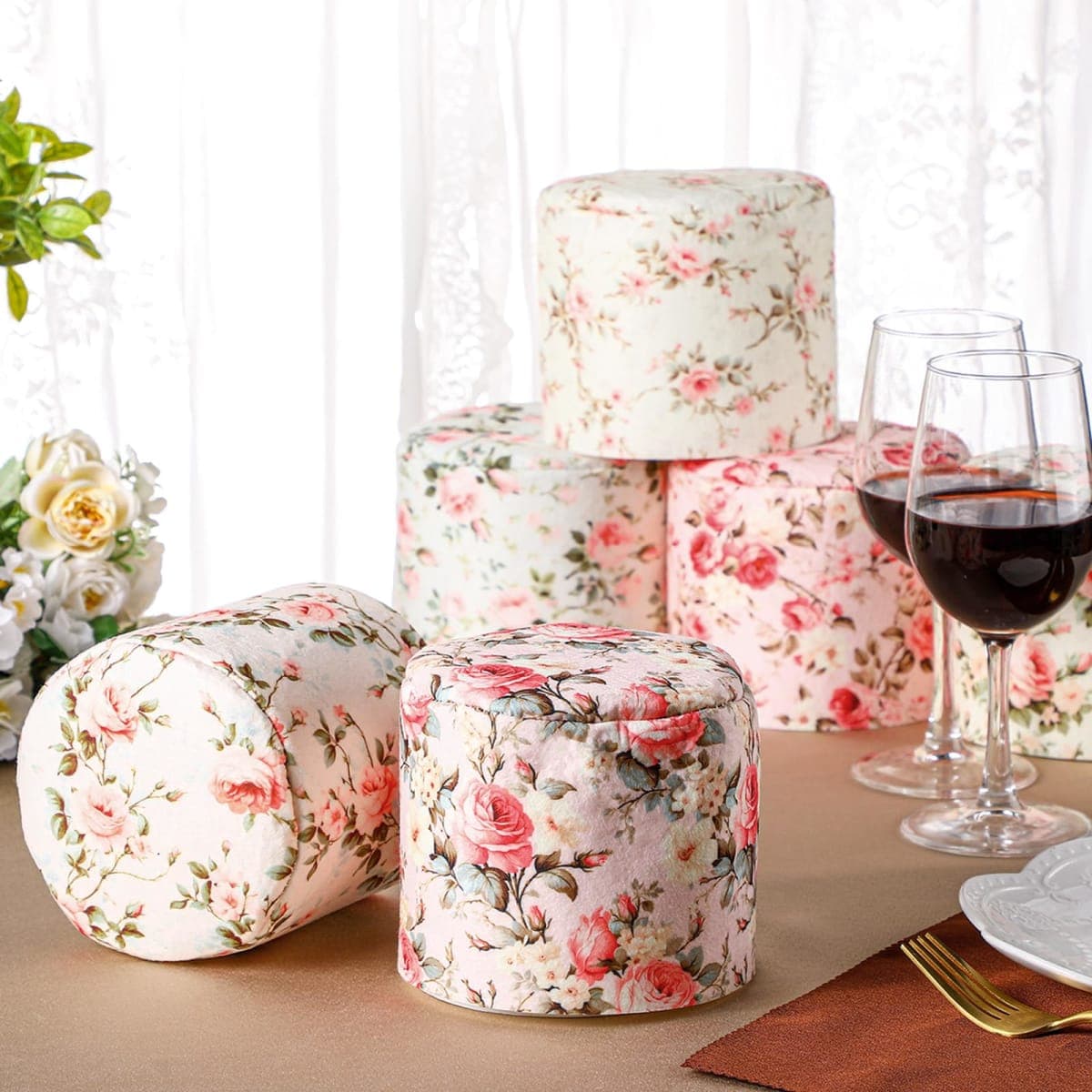 Hoolerry 6 Pcs Decorative Toilet Paper Roll Cover Fit regular Roll Within 4.3 x 5.1'' Reusable Felt Fabric Toilet Tissue Holder Tissue Paper Cover Wrap for women Bathroom Decor Hotel Gift(Rose) thumbnail 3