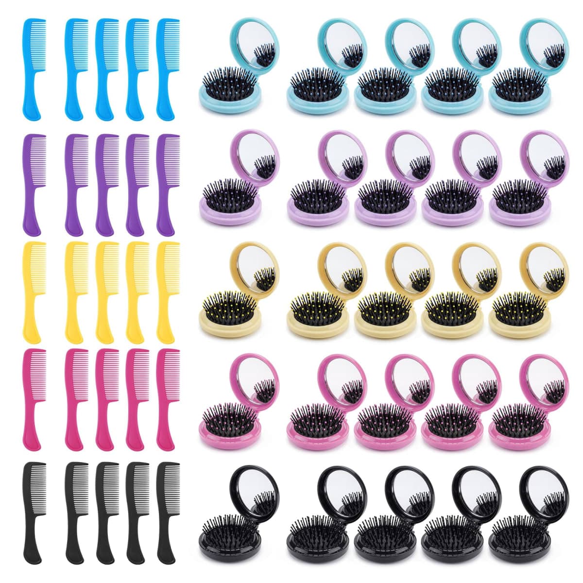 Travel Mini Hair Brush Set, Individually Wrapped Foldable Hairbrush with Mirror, Massage Cushion Hair Brush for Detangling Dry & Wet Hair, 5 Colors Portable Hair Comb for Women & Men (30) — image 1