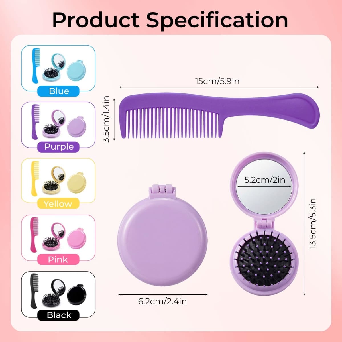 Travel Mini Hair Brush Set, Individually Wrapped Foldable Hairbrush with Mirror, Massage Cushion Hair Brush for Detangling Dry & Wet Hair, 5 Colors Portable Hair Comb for Women & Men (30) thumbnail 2