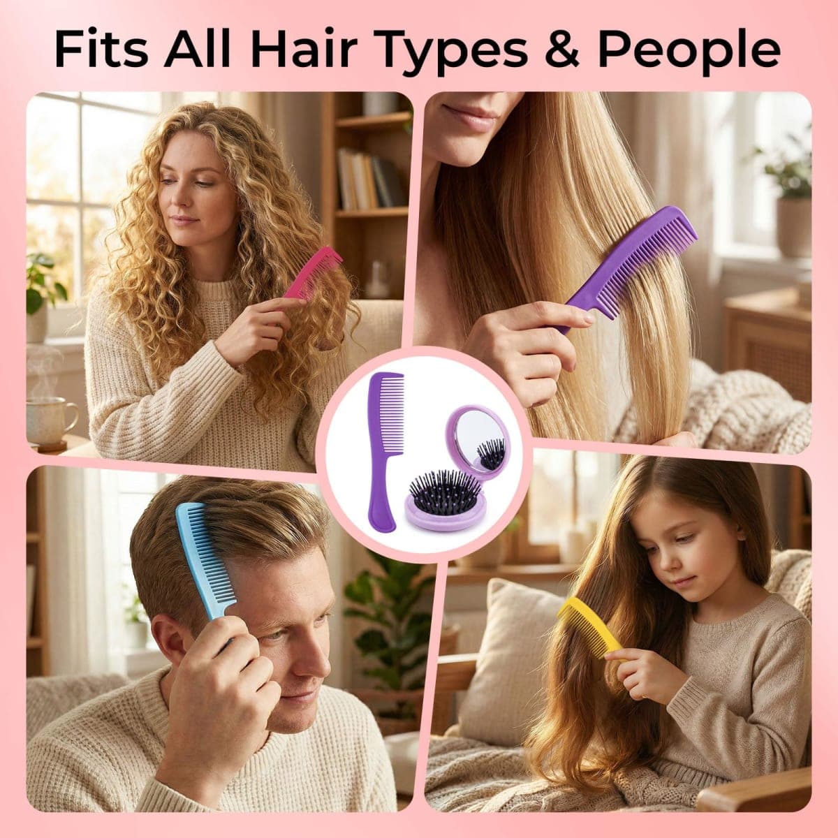 Travel Mini Hair Brush Set, Individually Wrapped Foldable Hairbrush with Mirror, Massage Cushion Hair Brush for Detangling Dry & Wet Hair, 5 Colors Portable Hair Comb for Women & Men (30) thumbnail 5