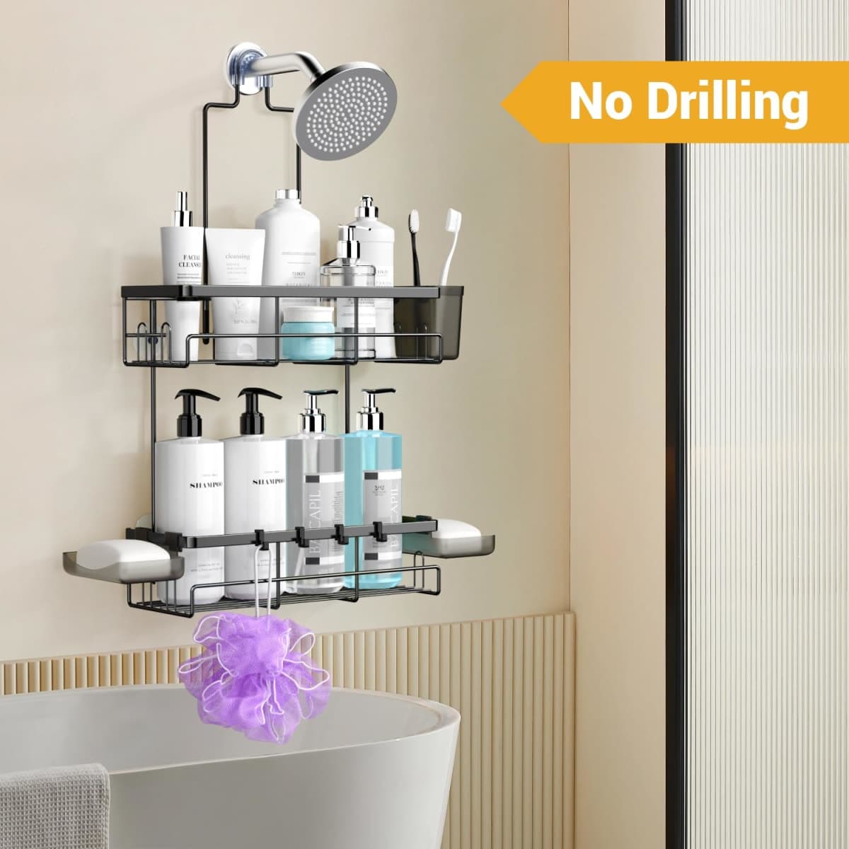 AKTECKE Shower Caddy Hanging Bathroom Organizer: Rustproof Shelf for Inside Shower - No Drilling Racks Over Showerhead - Bath Shelves for Shampoo Soap thumbnail 5