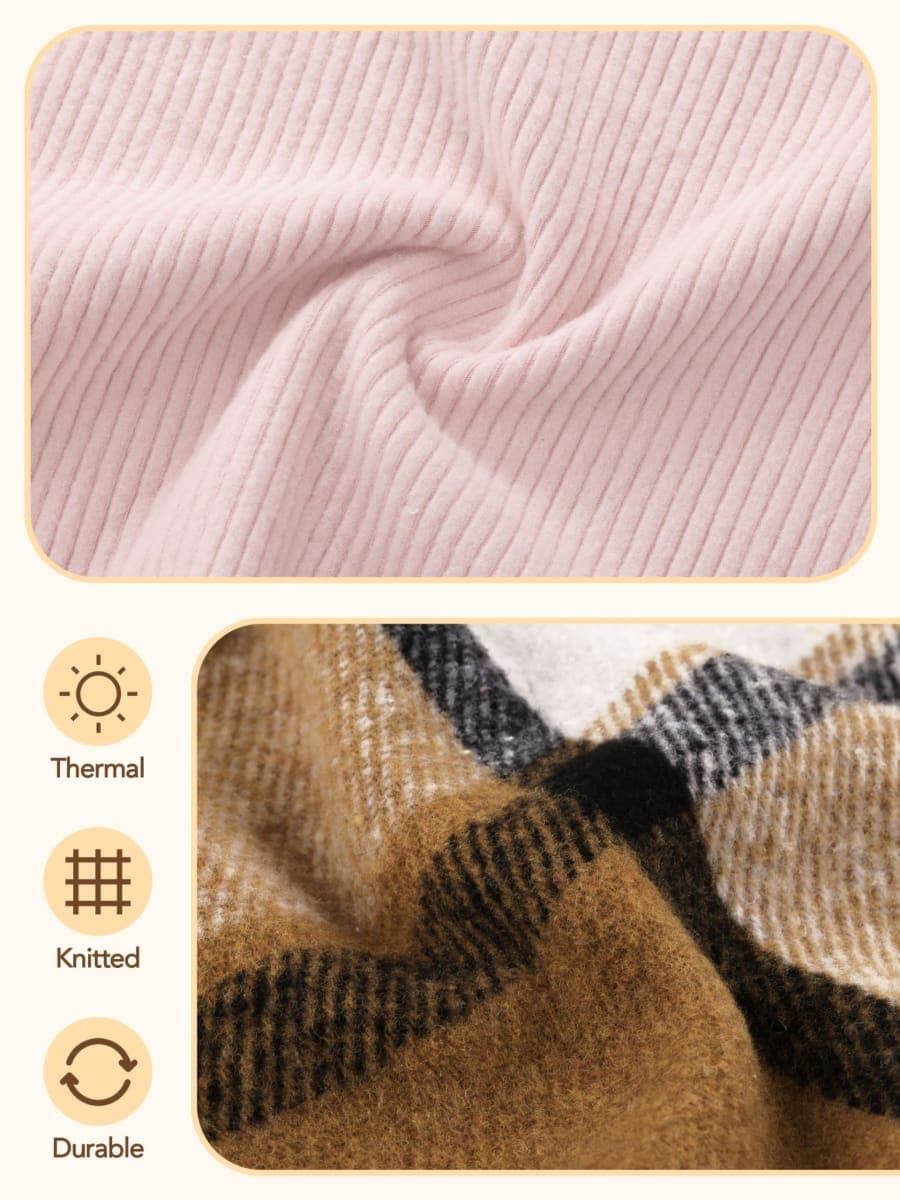 AlisOker Toddler Girl Plaid Outfits Fall Winter Clothes Knit Ribbed Sweatshirt Tops and Button Skirts Set, White + Brown a, 3-4T thumbnail 3