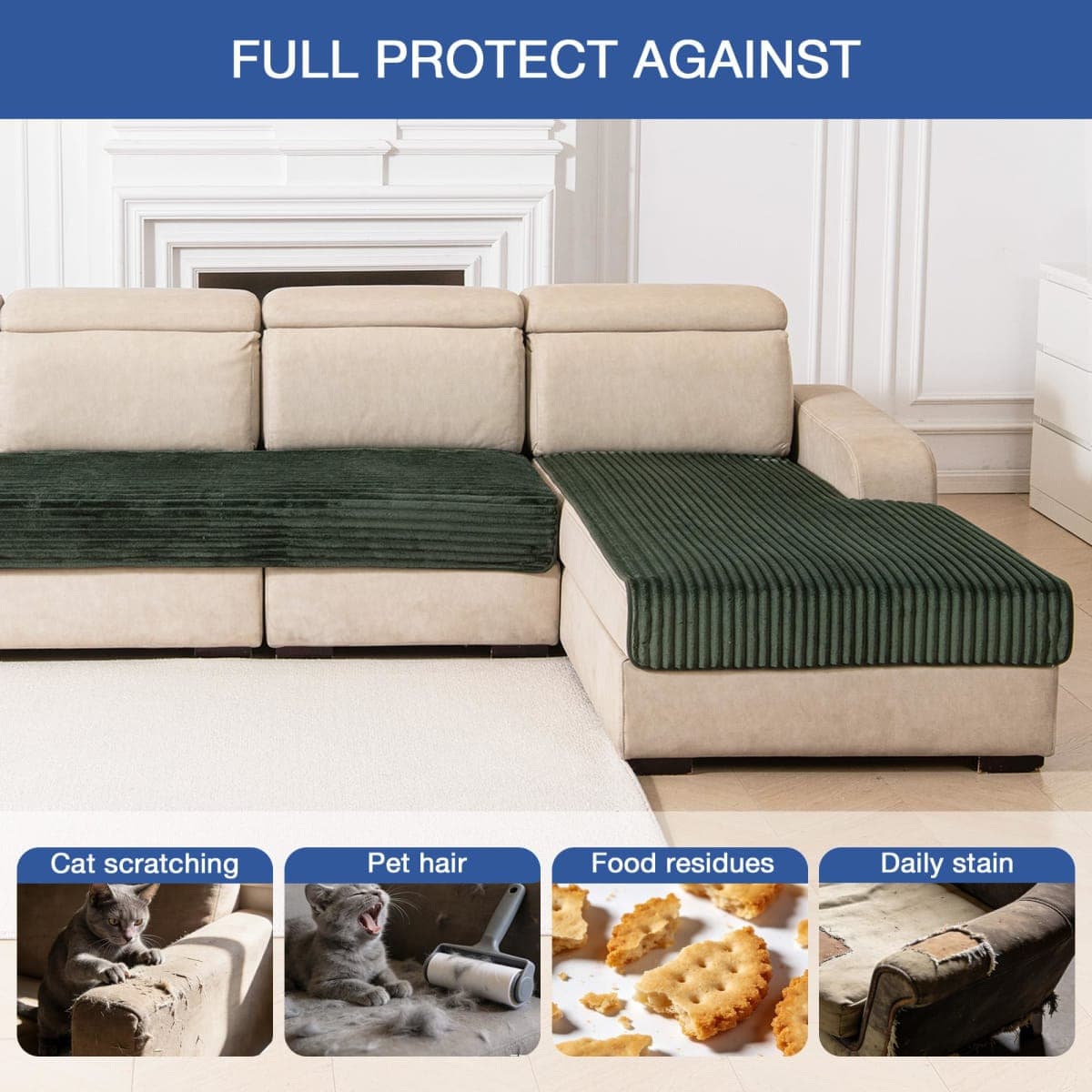 MYSKY HOME Waterproof Couch Cover for Sectional Sofa, Couch Covers for Dogs Washable, Non Slip 2 Pieces Sofa Slipcover, L Shape Sofa Cover Furniture Protector for Pet, Light Grey, 35"x63"+35"x70.9" thumbnail 5