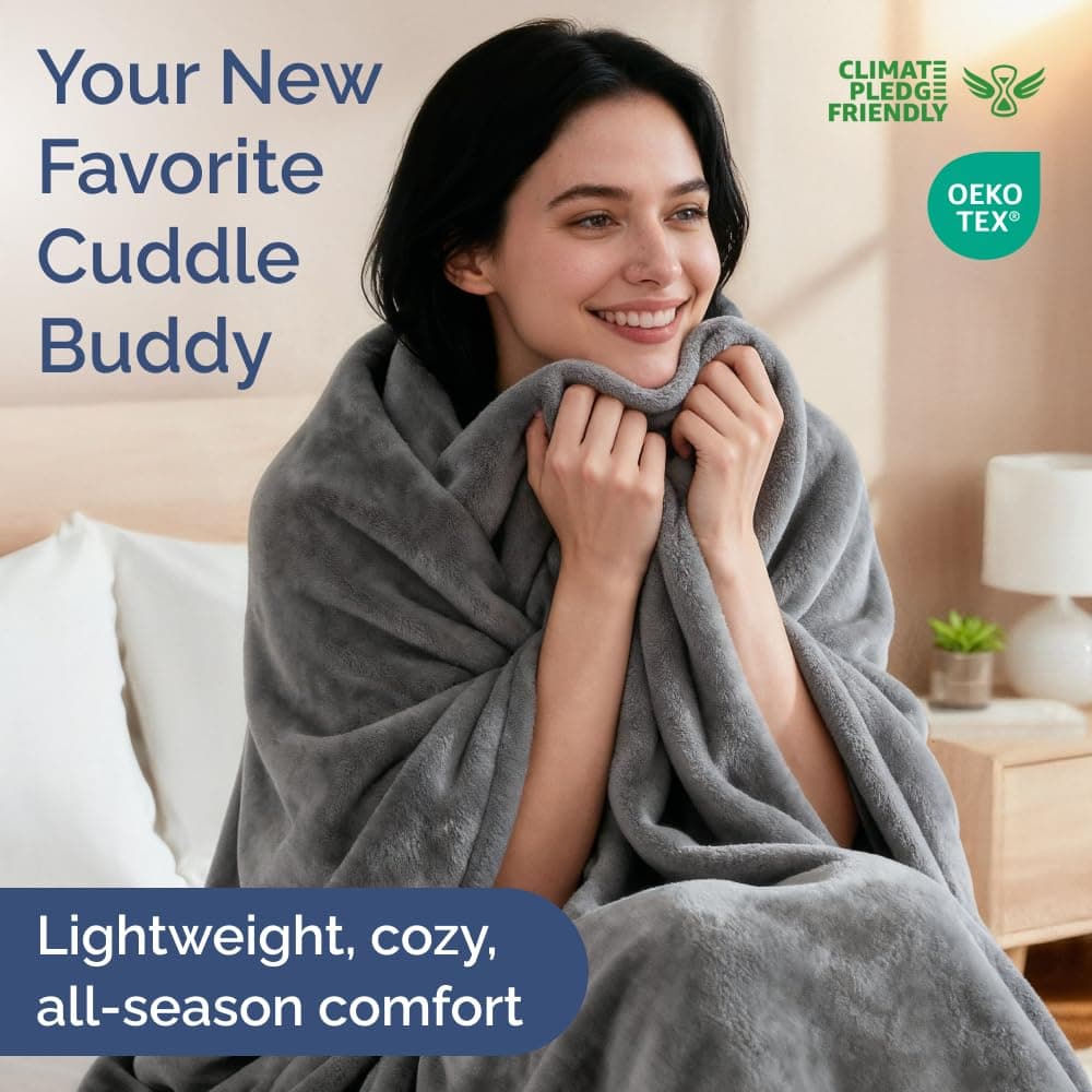 Ultra Soft Fleece Blanket Twin Size - Flannel Fleece Luxury Twin Blanket - Lightweight for Couch Bed Chair - Thick, Warm & Breathable - All Season Cozy Fuzzy, Anti-Static Microplush Bedding, Dark Grey thumbnail 2