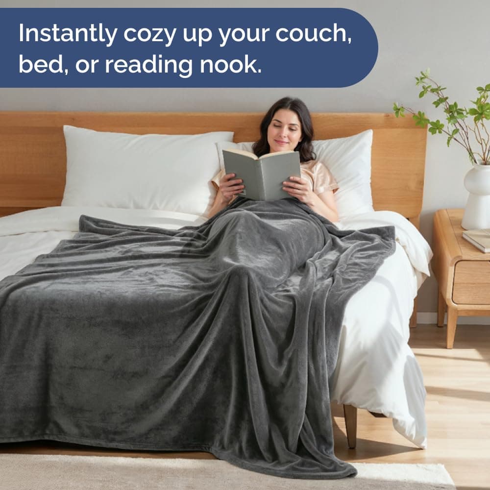 Ultra Soft Fleece Blanket Twin Size - Flannel Fleece Luxury Twin Blanket - Lightweight for Couch Bed Chair - Thick, Warm & Breathable - All Season Cozy Fuzzy, Anti-Static Microplush Bedding, Dark Grey thumbnail 4