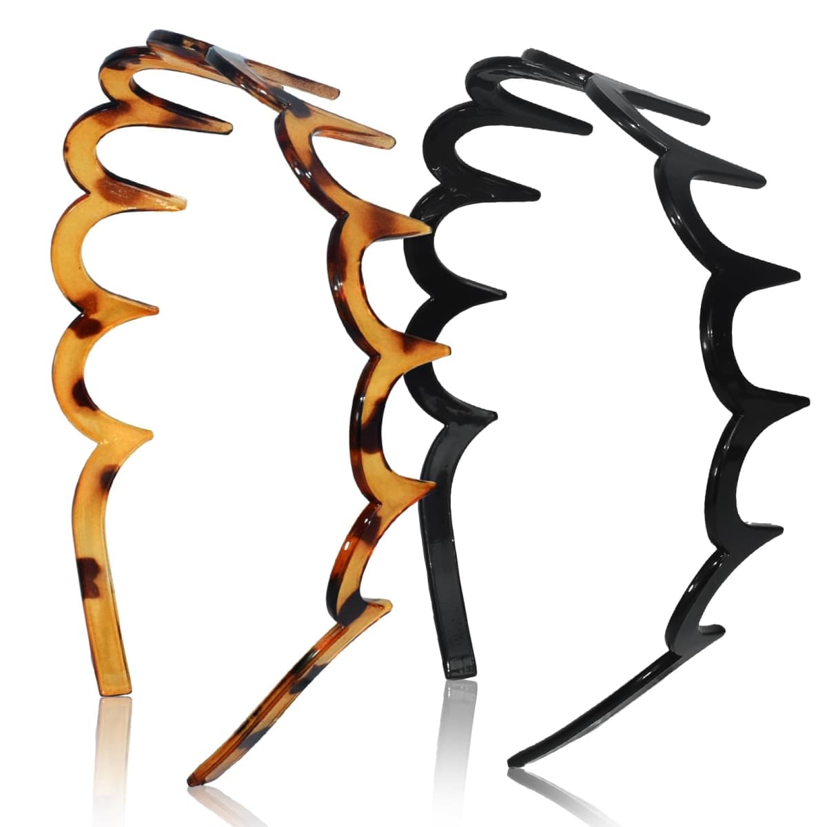 TOSEFES 2026 Zigzag Headbands for Women, 2-Pack U-Shaped Hair Comb Headbands, Non-Slip Slick-Back Hair Accessories, Black & Tortoise Recycled Plastic, Teeth Hairband for Everyday Styling & Workout — image 1