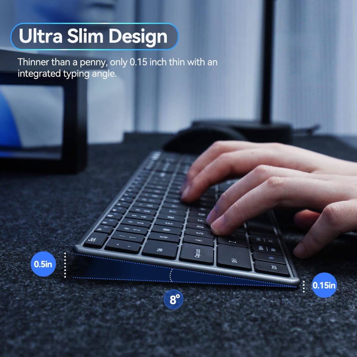AUSDOM 2.4G Wireless Bluetooth Keyboard Full Size, Quiet Slim Multi-Device Rechargeable Cordless QWERTY Keyboard with Number Pad, Low Profile Silent Flat Universal Keyboards for Computer/Mac/Windows thumbnail 4
