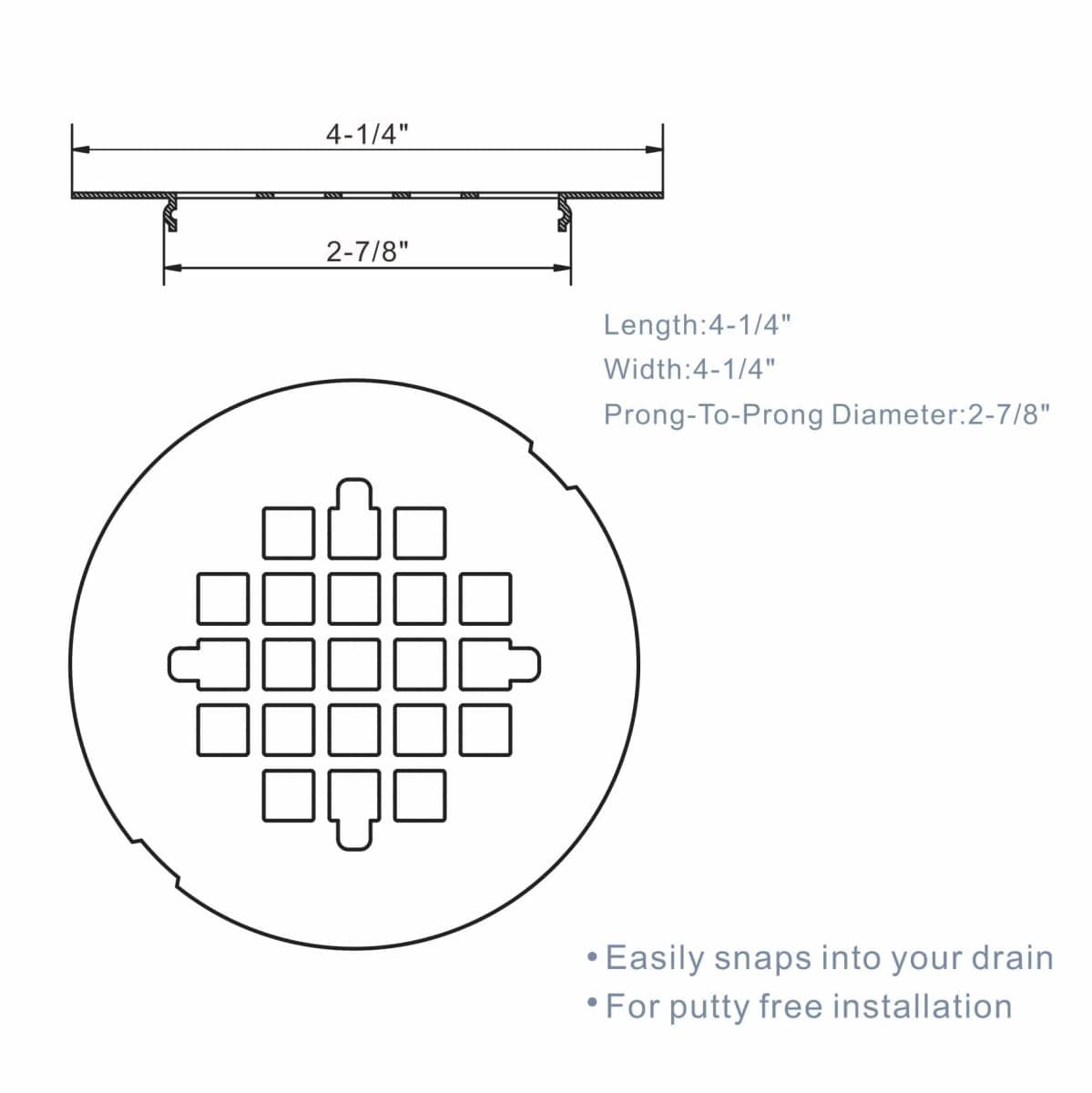 Bronze Snap-in Shower Floor Drain Cover, Hidrop 4-1/4" OD Round Shower Strainer Grid, Easy-to-Install Replacement Cover Stainless Steel thumbnail 4