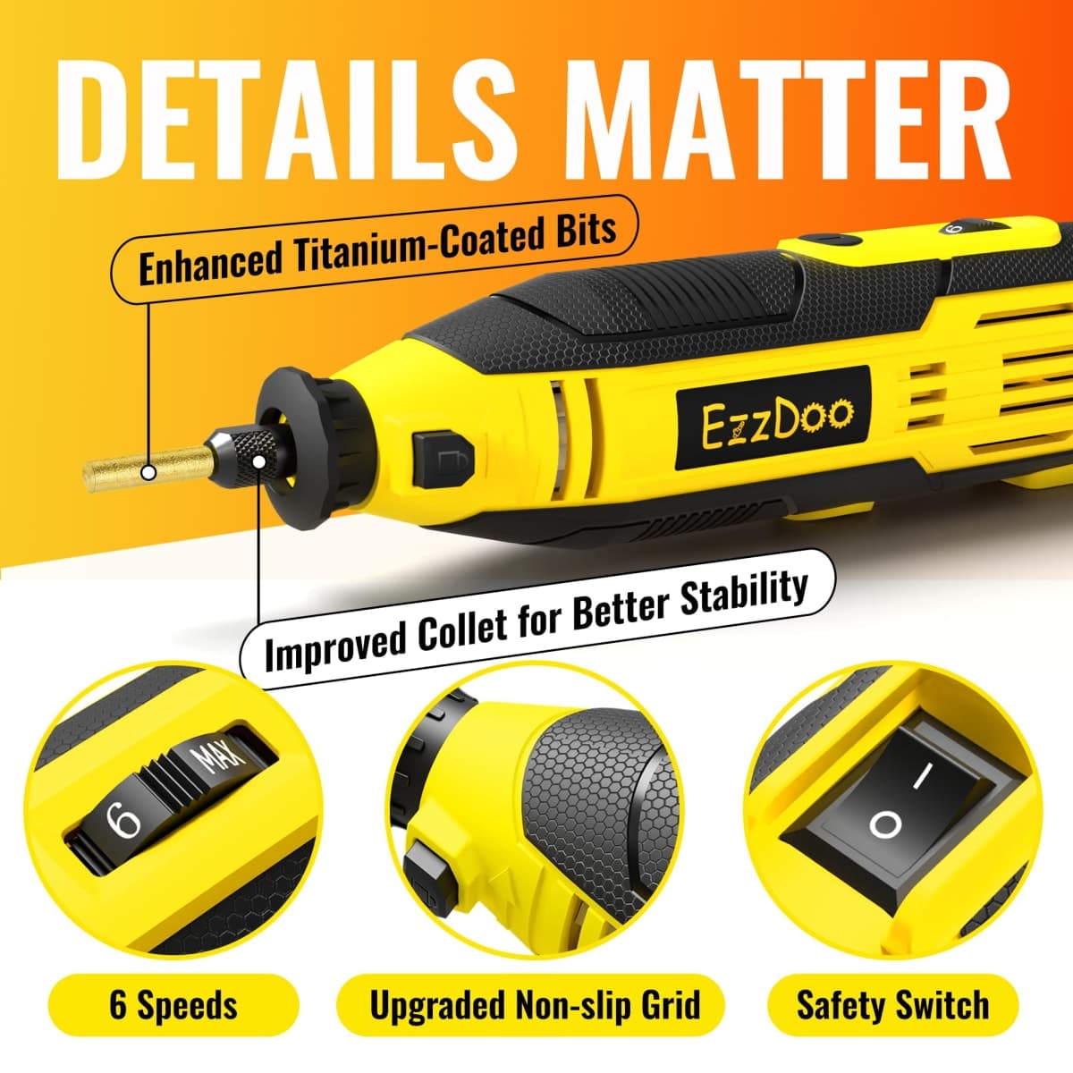 EzzDoo 3 in 1 Electric Chainsaw Sharpener Kit with Titanium Coated Chainsaw Files High Speed Chainsaw Sharpener Electric Tool and 4 Sizes High Hardness Diamond Sharpening Wheels Accessories thumbnail 4