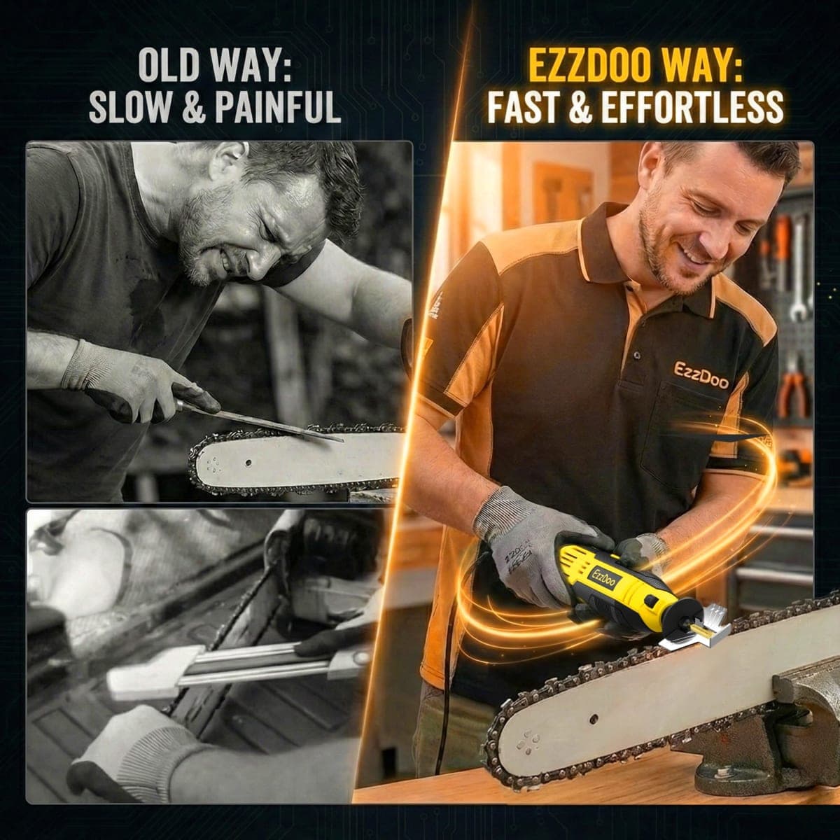 EzzDoo 3 in 1 Electric Chainsaw Sharpener Kit with Titanium Coated Chainsaw Files High Speed Chainsaw Sharpener Electric Tool and 4 Sizes High Hardness Diamond Sharpening Wheels Accessories thumbnail 5