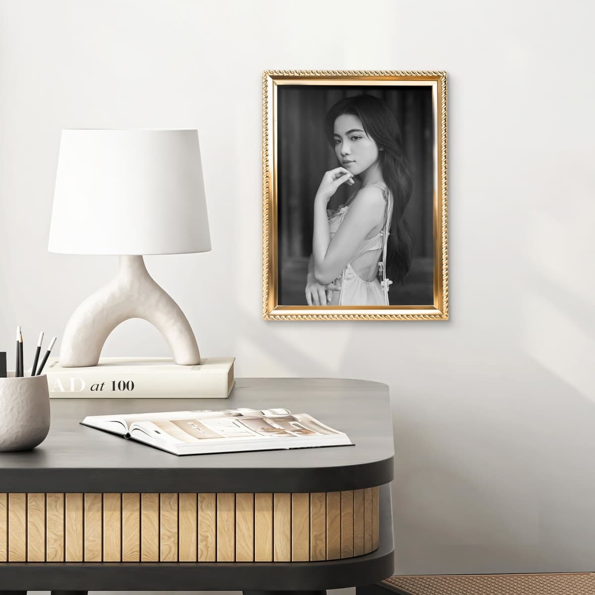 QPQIYIY 5x7 Picture Frame with Real Glass Cover, Gold Frames with Tabletop or Wall Hanging, Rope Metal Plating thumbnail 2