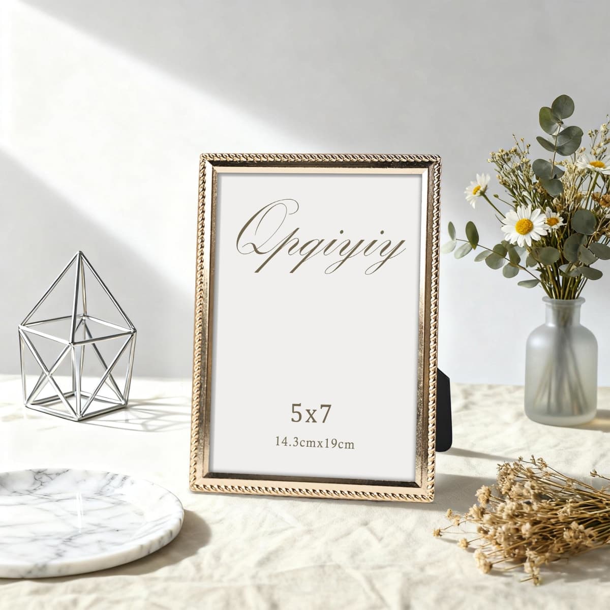 QPQIYIY 5x7 Picture Frame with Real Glass Cover, Gold Frames with Tabletop or Wall Hanging, Rope Metal Plating thumbnail 3
