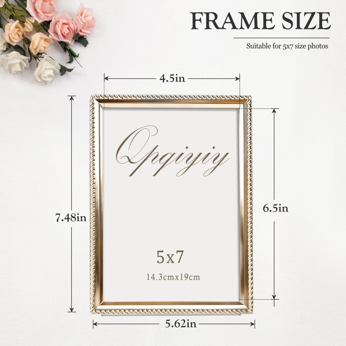 QPQIYIY 5x7 Picture Frame with Real Glass Cover, Gold Frames with Tabletop or Wall Hanging, Rope Metal Plating thumbnail 5