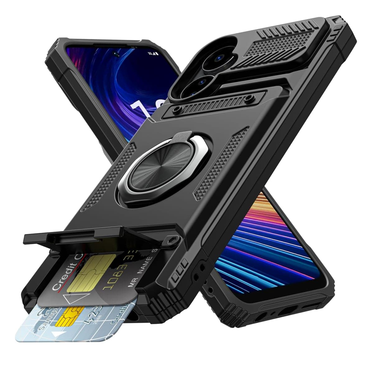 Vofolen for Boost Mobile Celero 5G 2024 (3rd Version) Case with Card Holder [Store 2 Cards] + 360° Rotated Kickstand Dual Layer Heavy Duty Shockproof Wallet Phone Case for Celero 3 5G 2024, Black — image 1