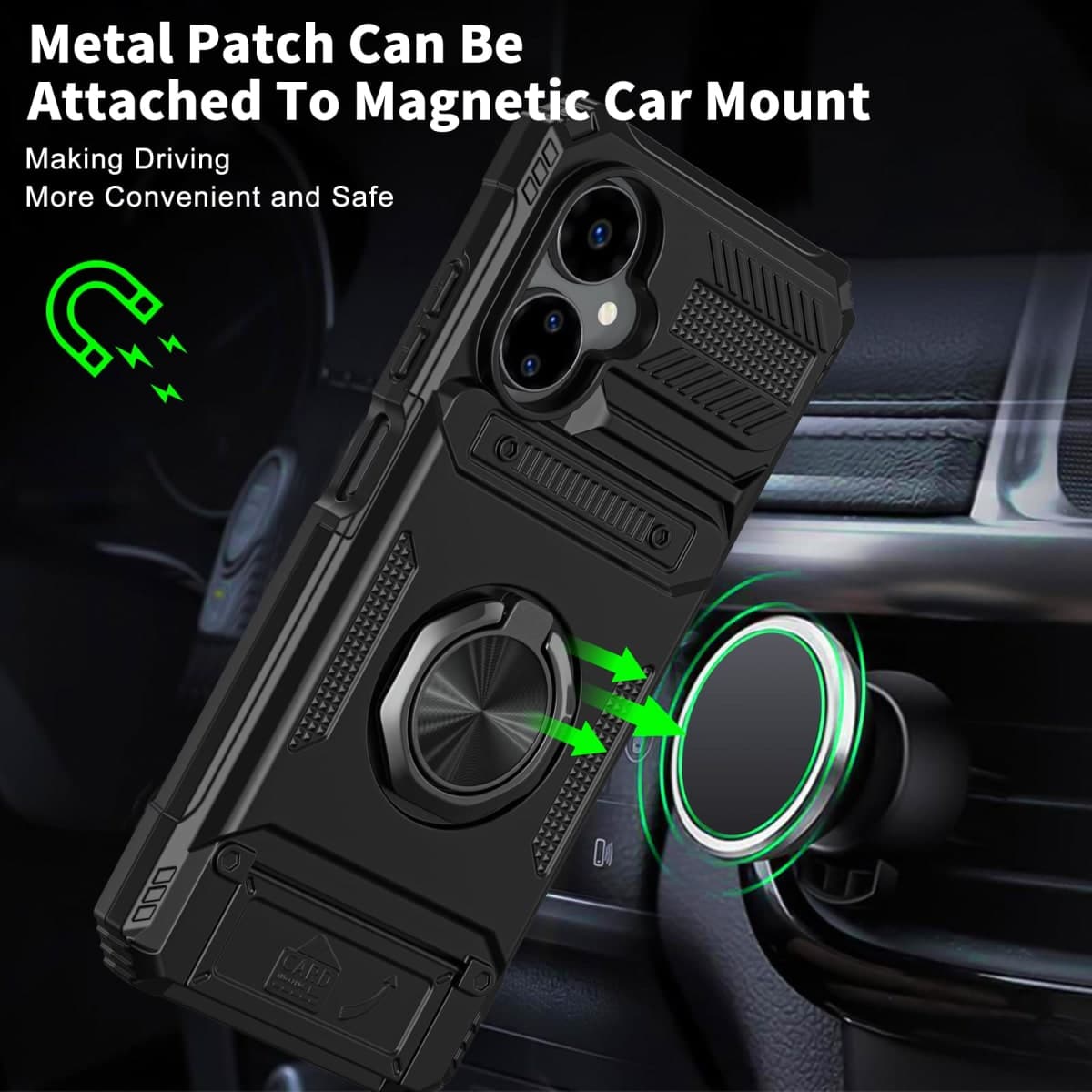 Vofolen for Boost Mobile Celero 5G 2024 (3rd Version) Case with Card Holder [Store 2 Cards] + 360° Rotated Kickstand Dual Layer Heavy Duty Shockproof Wallet Phone Case for Celero 3 5G 2024, Black thumbnail 4