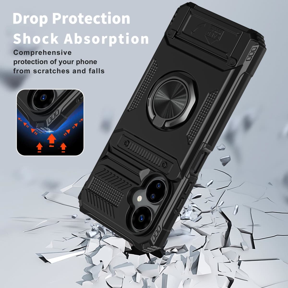 Vofolen for Boost Mobile Celero 5G 2024 (3rd Version) Case with Card Holder [Store 2 Cards] + 360° Rotated Kickstand Dual Layer Heavy Duty Shockproof Wallet Phone Case for Celero 3 5G 2024, Black thumbnail 5
