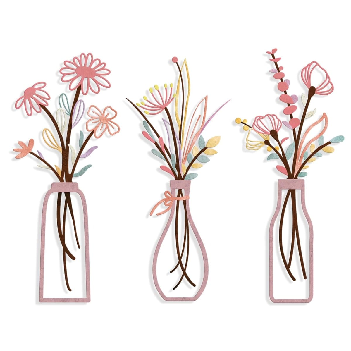 3 Pieces Metal Flowers Wall Arts - Rustic Farmhouse Style Décor Metal Wall Art Black Minimalist Flower Natural Themed Wall Decors for Home Bedroom Dining Room Housewarming (Pinkish) — image 1
