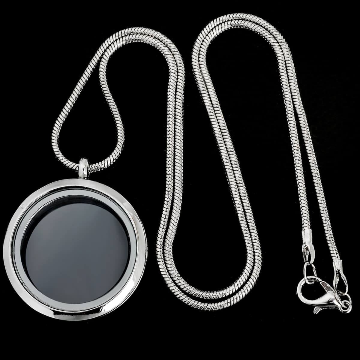 RUBYCA Living Memory Round Locket Snake Chain Necklace Crystal Floating Charm DIY Silver Tone 1Pcs thumbnail 4