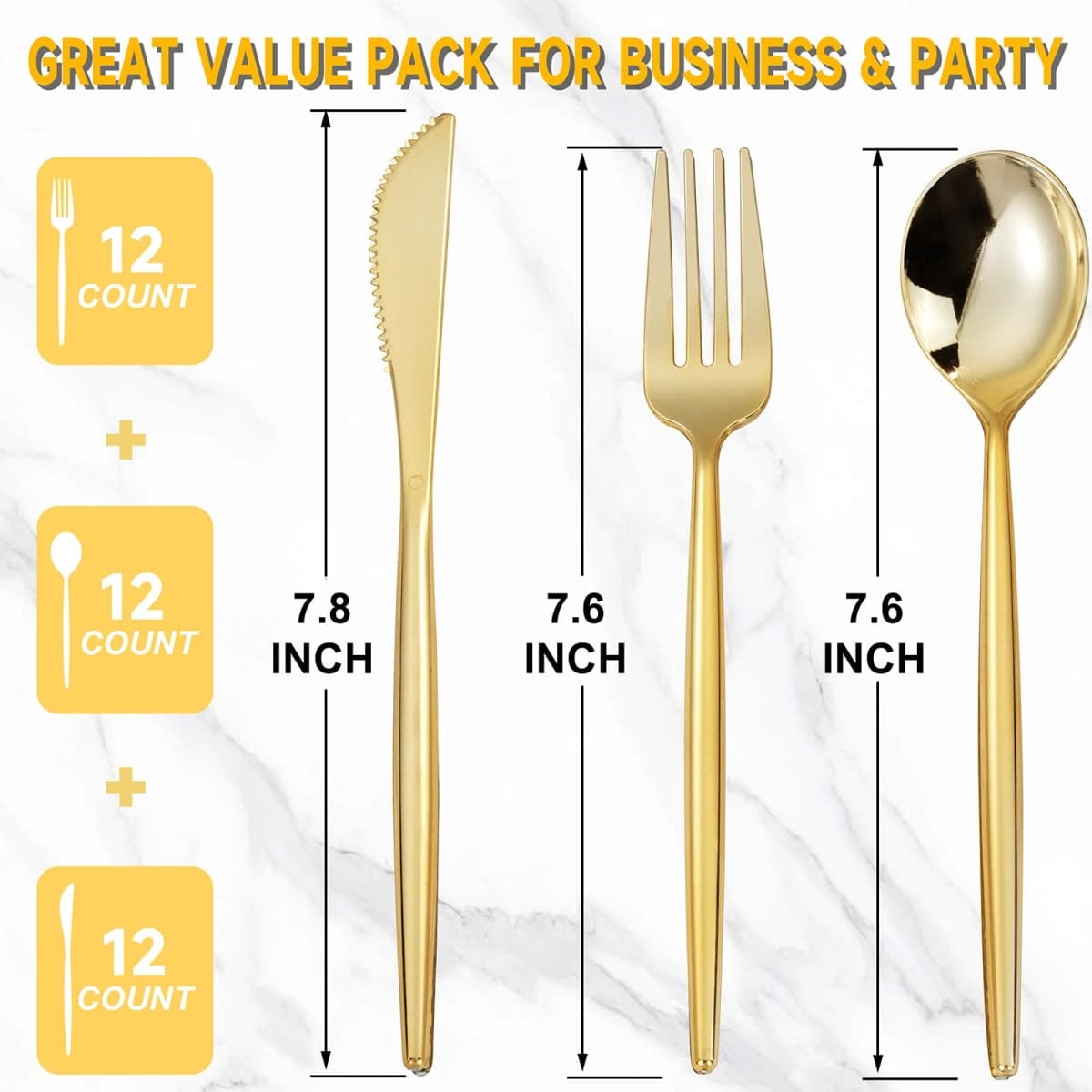 MirthMood 36 Pcs Gold Plastic Silverware thumbnail 2