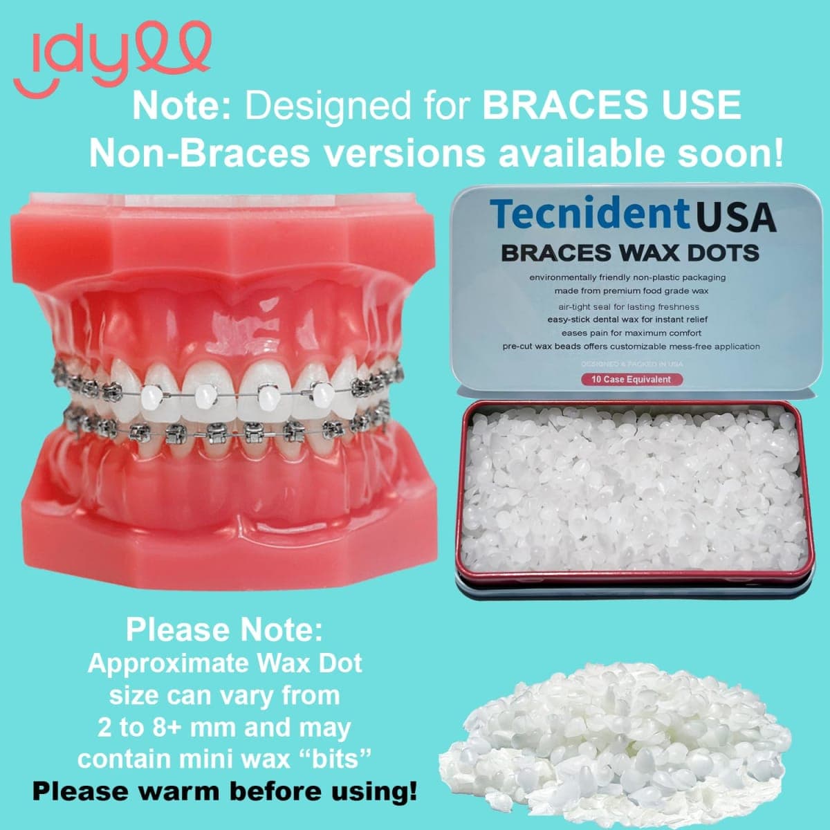 Orthodontic Wax - Dental Wax for Braces, Unscented & Flavorless - Reusable Tin Travel Case - FIRM - Food Grade ortho braces wax - tecnidentusa (Mini Dots) thumbnail 3