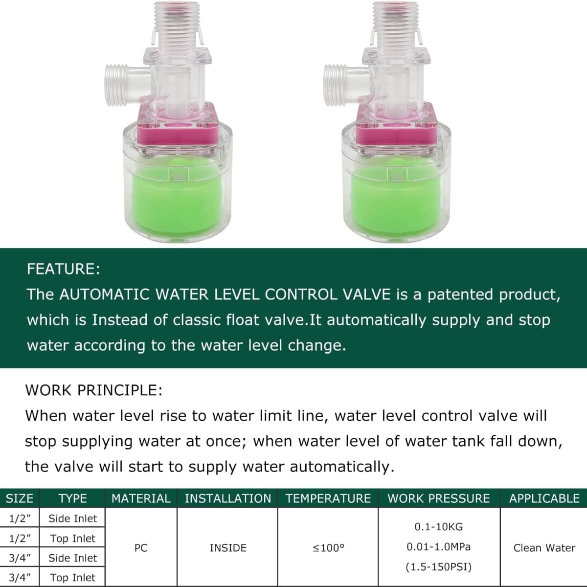Water Float Valve with Water Level Control for Traditional Water Tank (1/2" to 1/4" Adapter Up Inlet) thumbnail 5