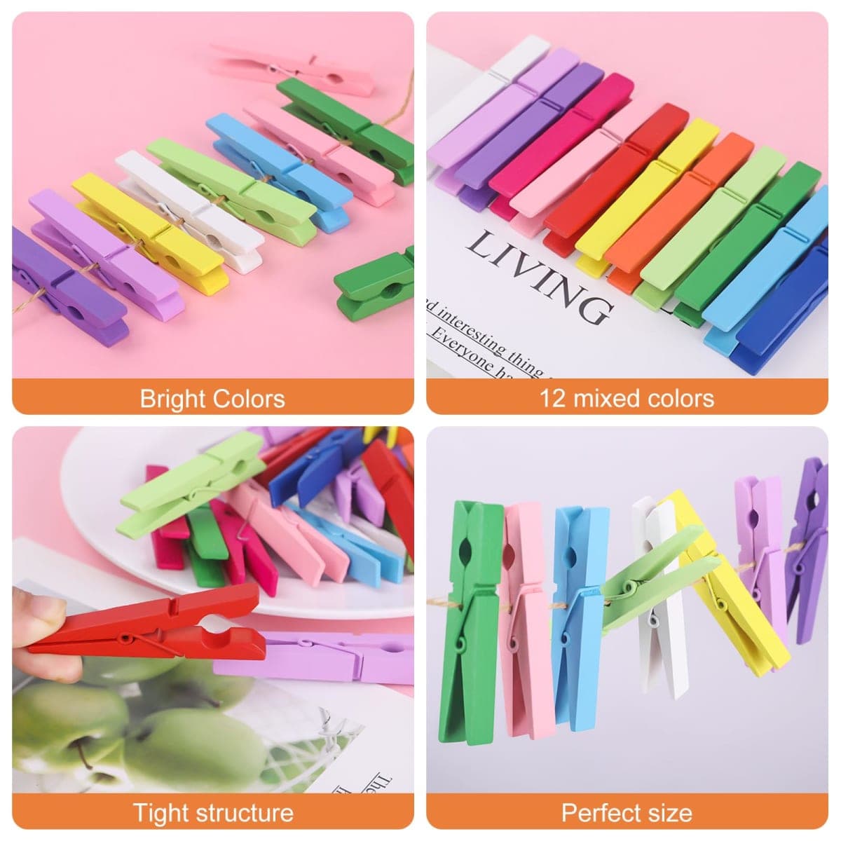 Colored Clothes pins 12 Color, Colorful ClothesPins Wooden Clips for Photos Pictures Decorative Crafts, Decoration clothespins Clothing Hanging clothespins 2.9inch 36PCS (Rainbow Colors) thumbnail 2