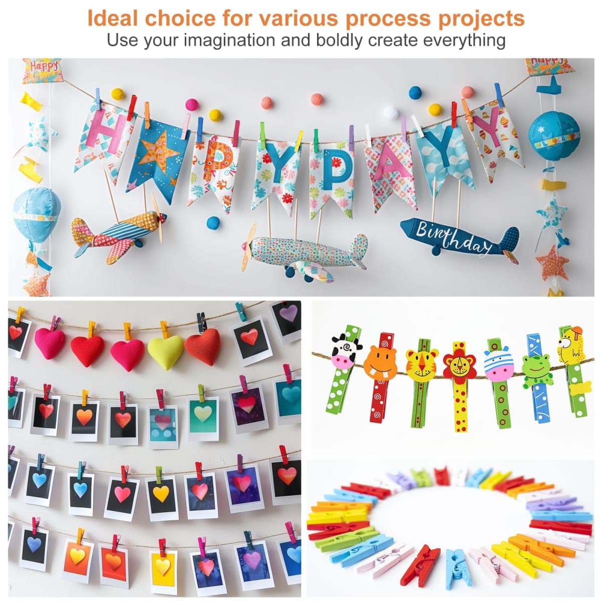 Colored Clothes pins 12 Color, Colorful ClothesPins Wooden Clips for Photos Pictures Decorative Crafts, Decoration clothespins Clothing Hanging clothespins 2.9inch 36PCS (Rainbow Colors) thumbnail 5